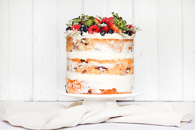 Blueberry Lemon Three Tiered Naked Cake