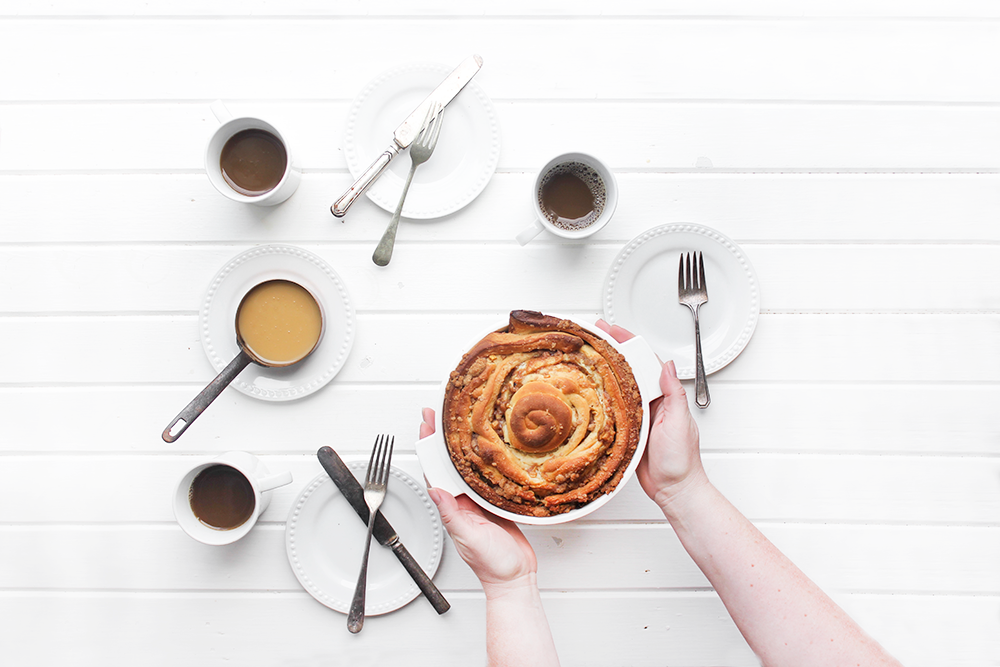 Cinnamon-Spiced Pear Roll with Warm Pear Infused Caramel