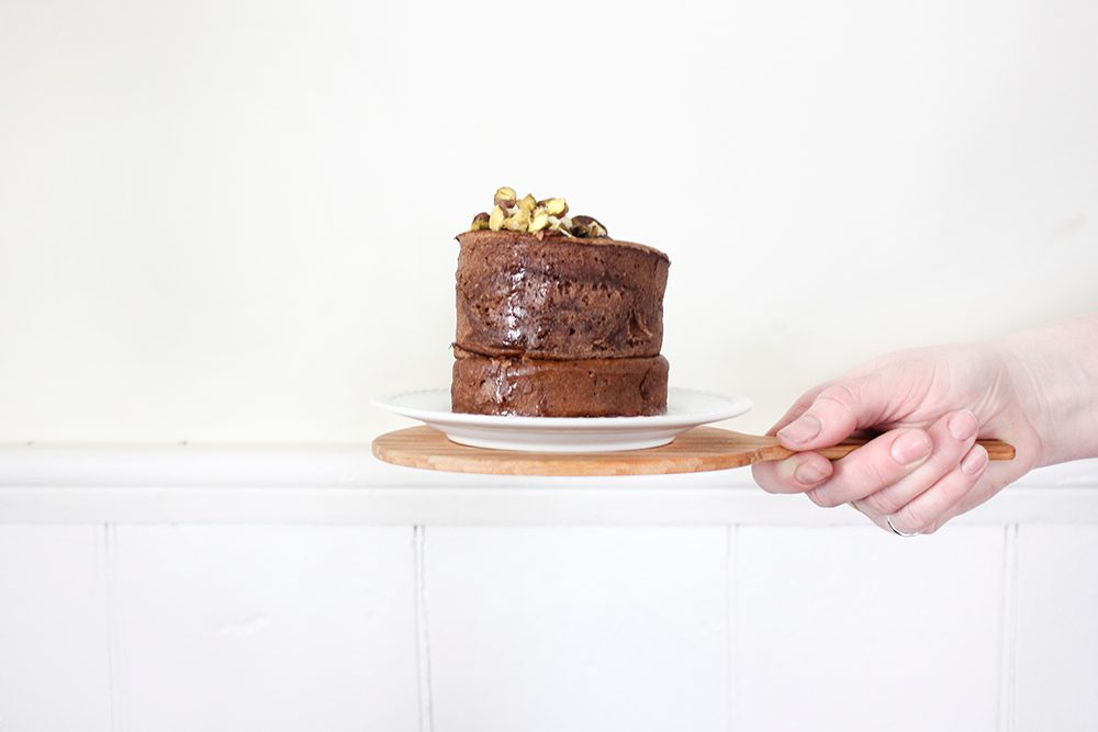 Chocolate Japanese Pancakes with Pistachios and Canadian Maple Syrup