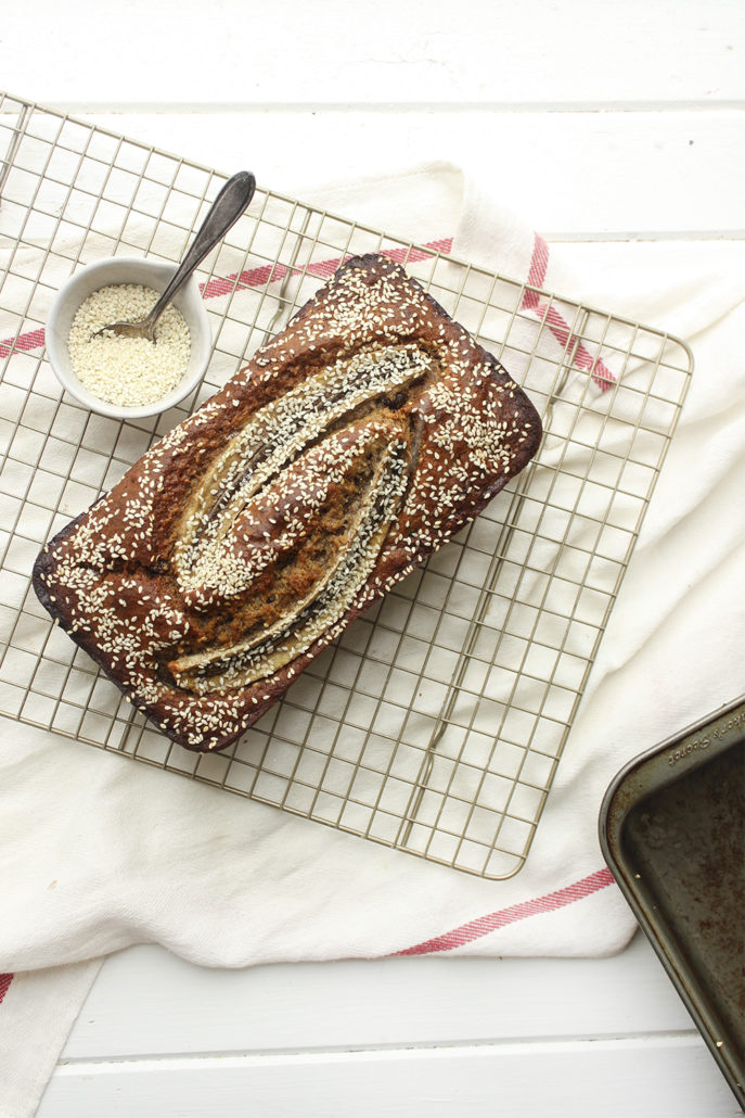 Tahini, Pecan and Dark Chocolate Banana Bread